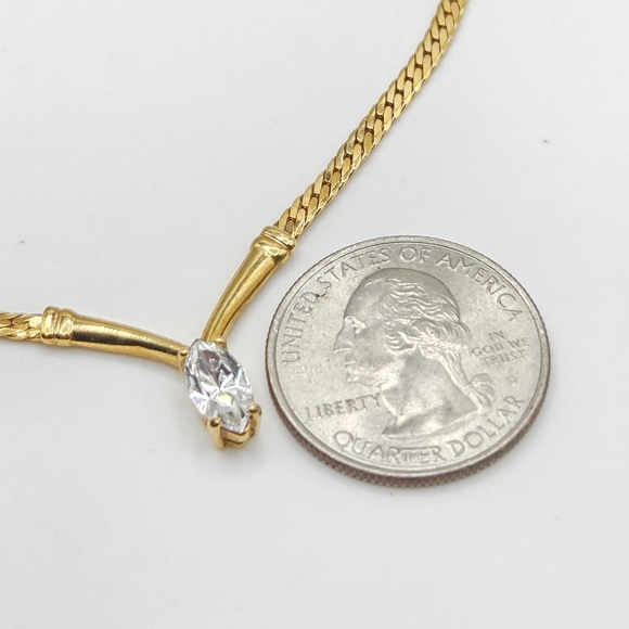 Vintage Avon Marquise Crystal Tennis Style Y-Necklace Gold Tone 17" - Picture 10 of 12